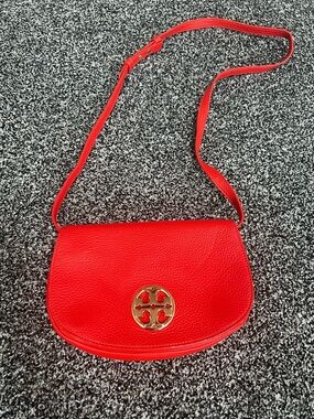 Tory Burch Red Leather Crossbody with Gold Logo